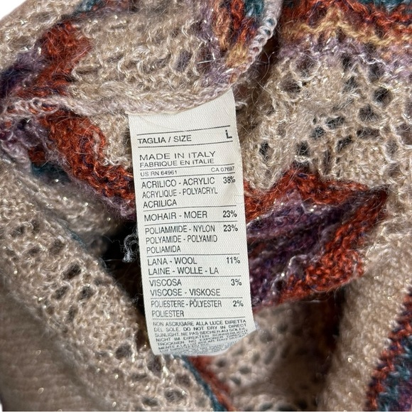 Vtg Y2K Funky Bell Sleeve V-Neck Stripe Sweater Sz Lg United Colors of Benetton - Picture 3 of 6